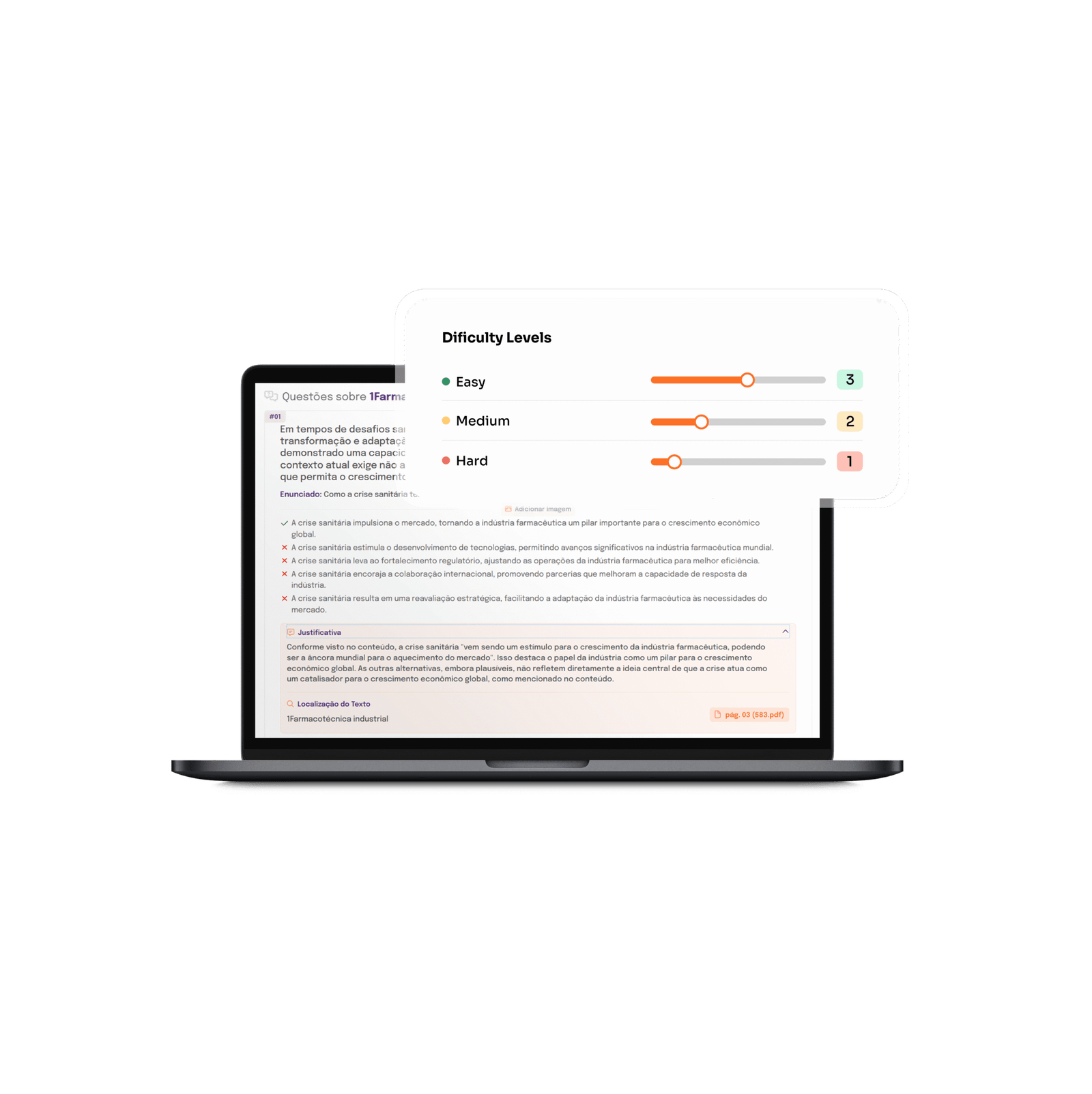 The questions generated are fully editable, giving the user complete control over the construction of the assessments. They are always aligned with your material and indicate the exact location of the content within the provided material.